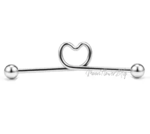 Silver Heart Industrial Barbell Earring