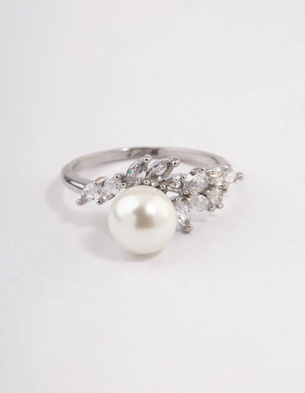 Silver Leafy Pearl Ring