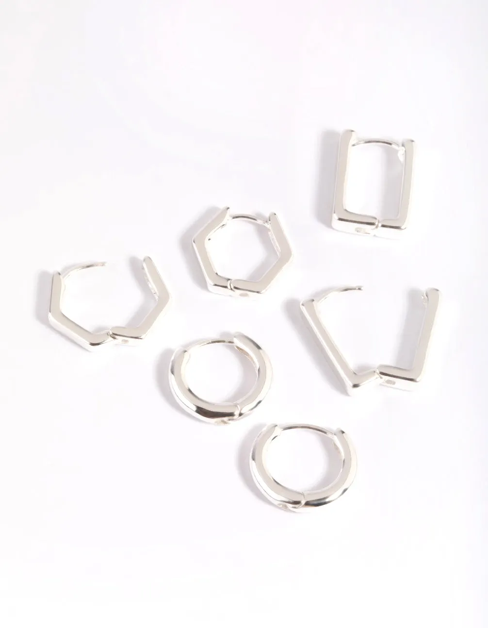 Silver Plated Brass  Hexagon Earring Stack 6-Pack