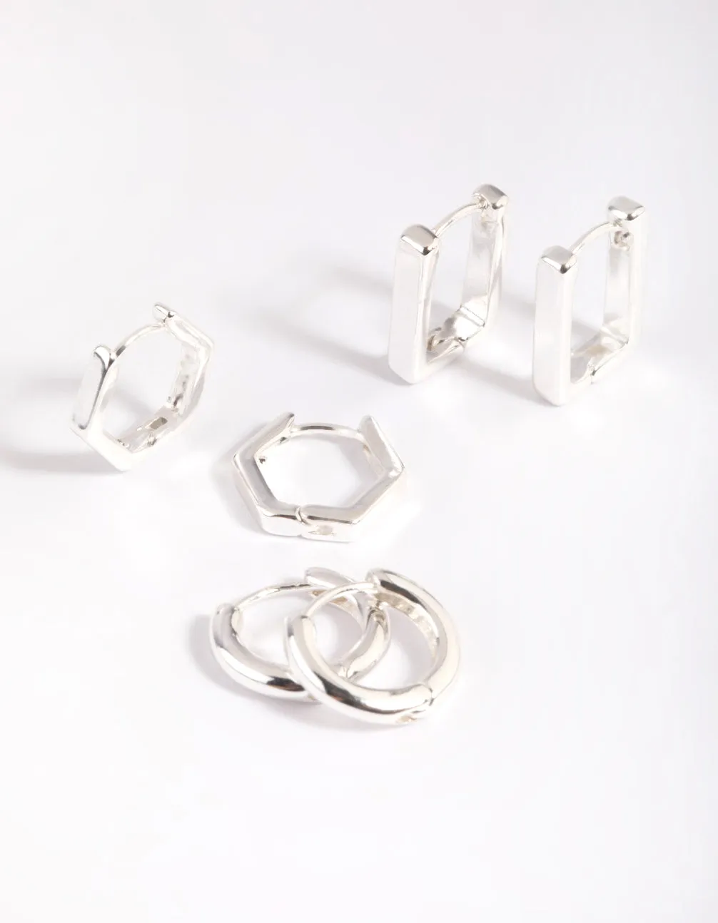 Silver Plated Brass  Hexagon Earring Stack 6-Pack