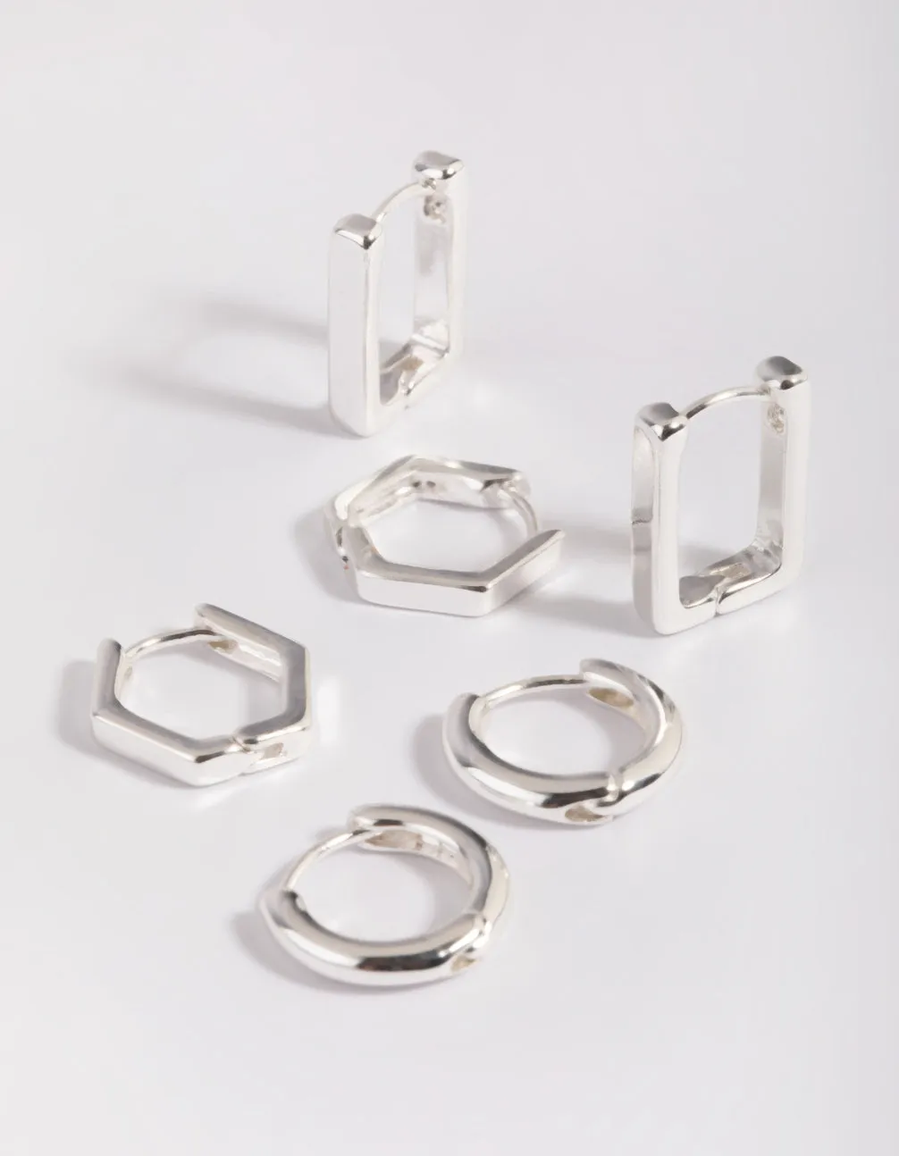 Silver Plated Brass  Hexagon Earring Stack 6-Pack