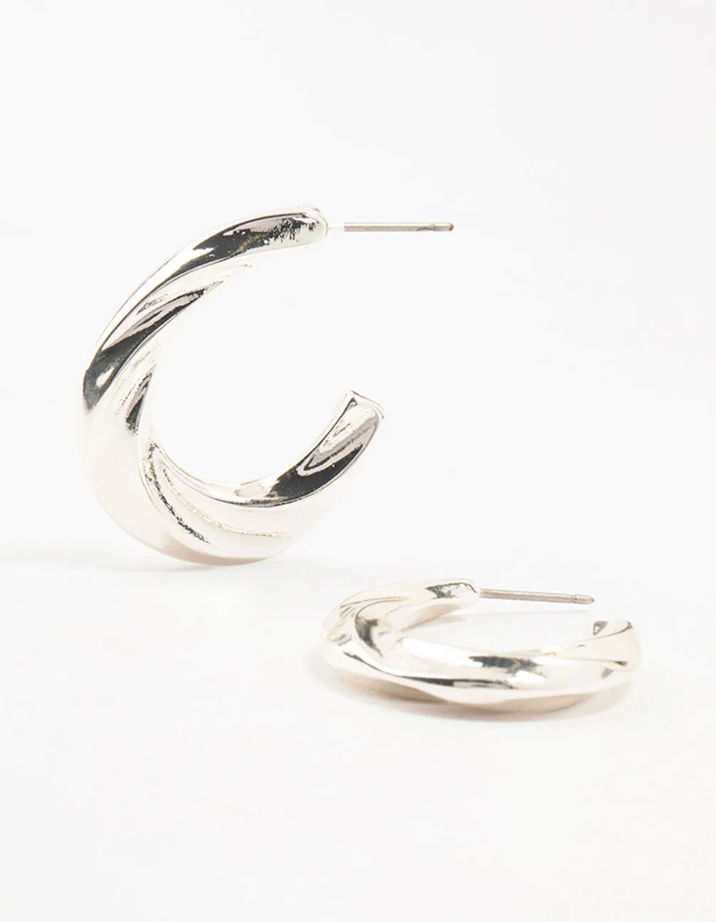 Silver Thin Twisted Hoop Earrings