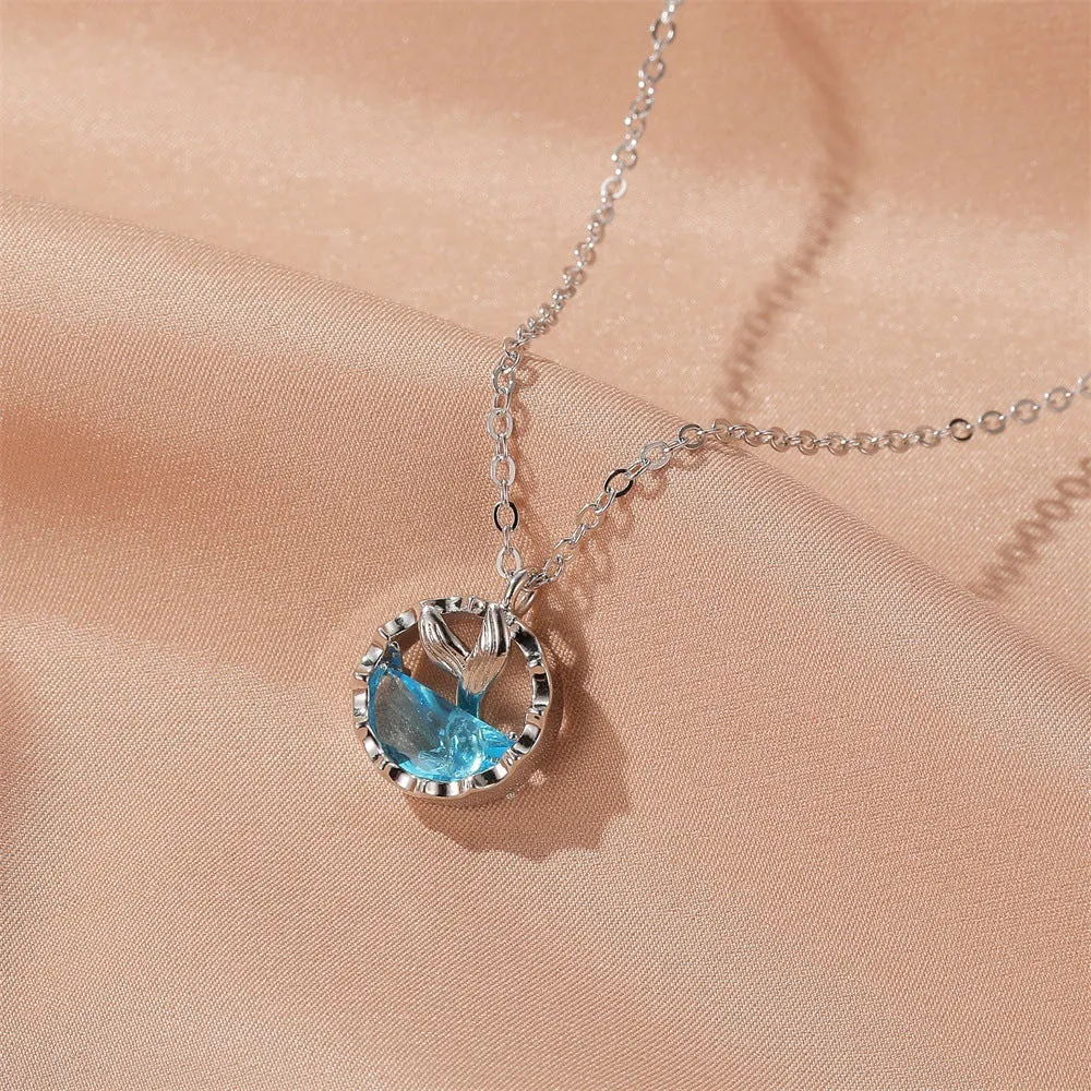 Simple Blue Mermaid Tears Pendant Clavicle Chain