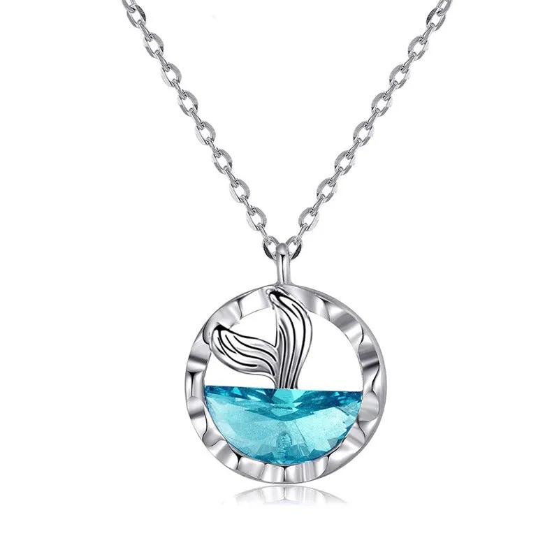 Simple Blue Mermaid Tears Pendant Clavicle Chain