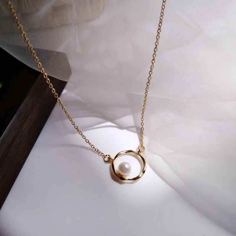 Simple Geometric Circle Necklace Temperament Beautiful Pearl