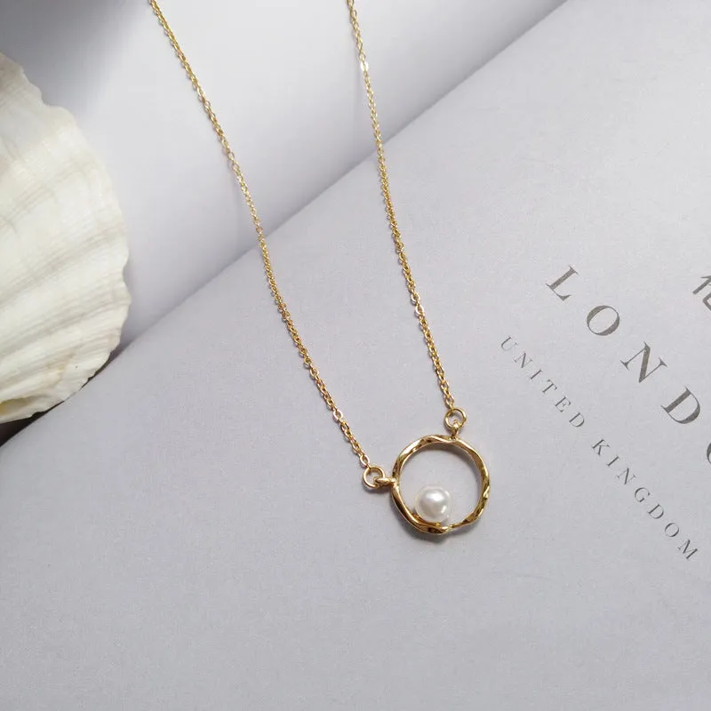 Simple Geometric Circle Necklace Temperament Beautiful Pearl