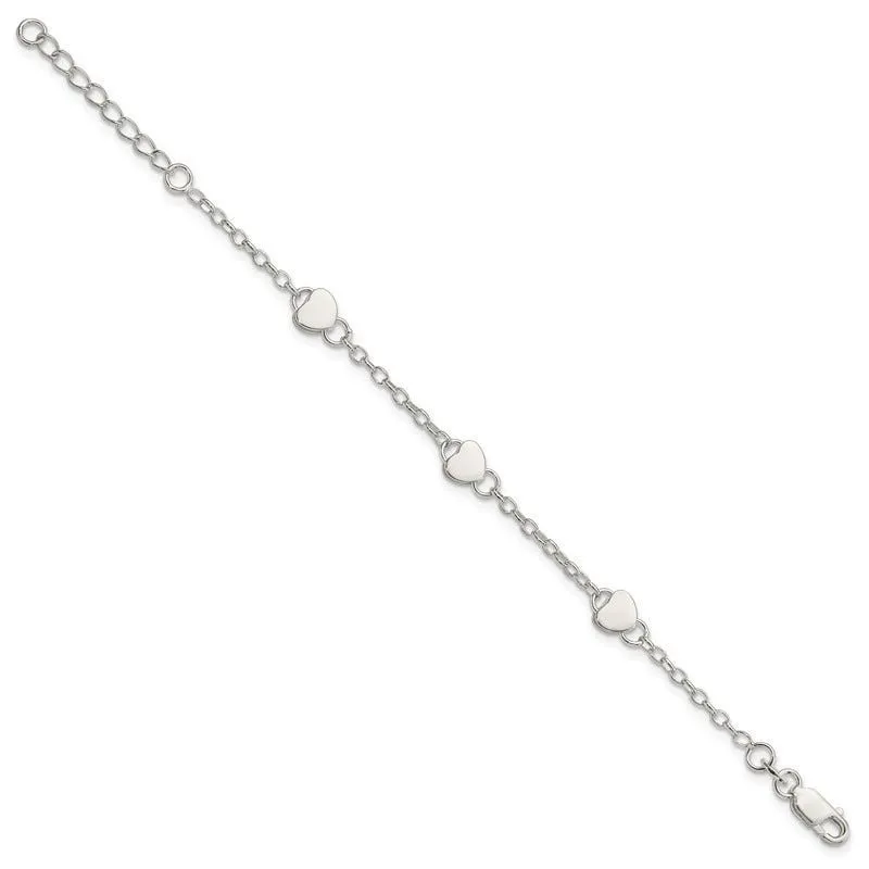 Sterling Silver Heart Childs 5 Inch Plus 1 Inch Ext. Bracelet