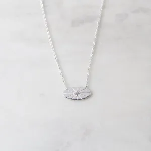 Sterling Silver Oval with Engraved Rays & CZ Necklace