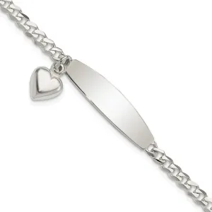 Sterling Silver Polished Curb Link ID Heart Dangle 8.5in Bracelet