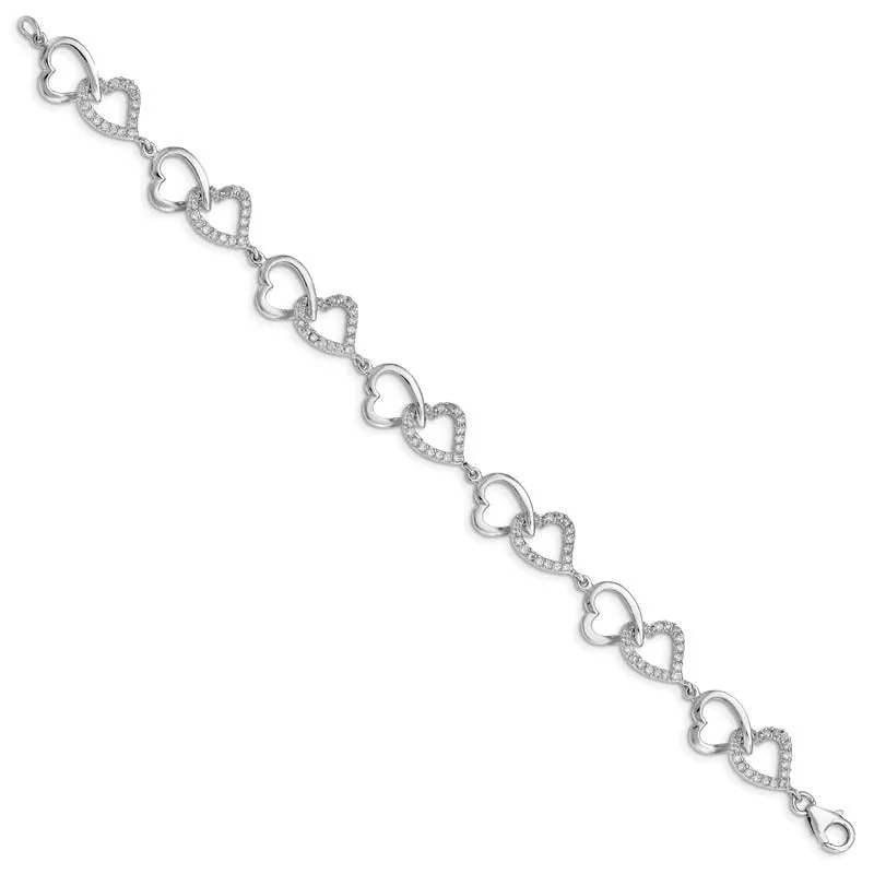 Sterling Silver Rhodium-plated CZ Heart Bracelet