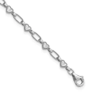 Sterling Silver Rhodium-plated Heart 7.5in Bracelet