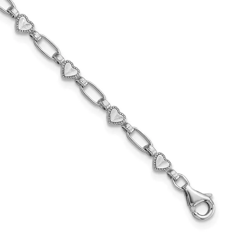 Sterling Silver Rhodium-plated Heart 7.5in Bracelet