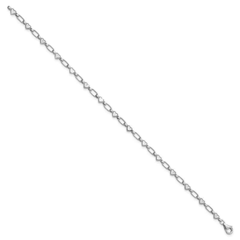 Sterling Silver Rhodium-plated Heart 7.5in Bracelet