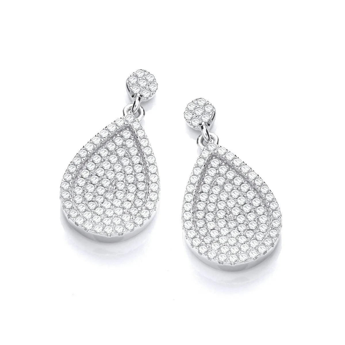 Sterling Silver Teardrop Micro Pave CZ Drop Earrings