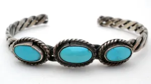 Sterling Silver Turquoise Cuff Bracelet Vintage Boho