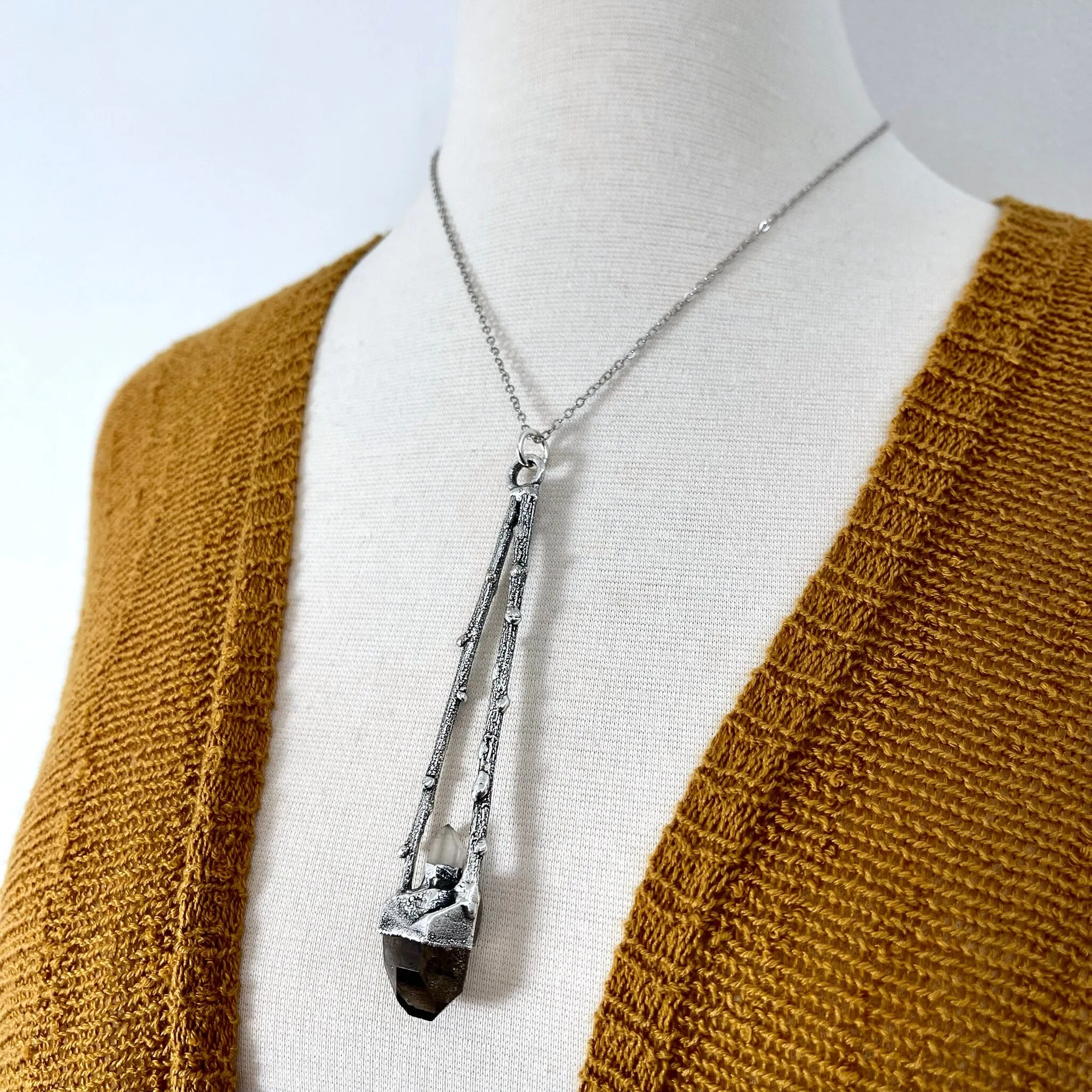 Sticks & Stones Collection- Smokey Quartz and Clear Quartz Necklace in Fine Silver /