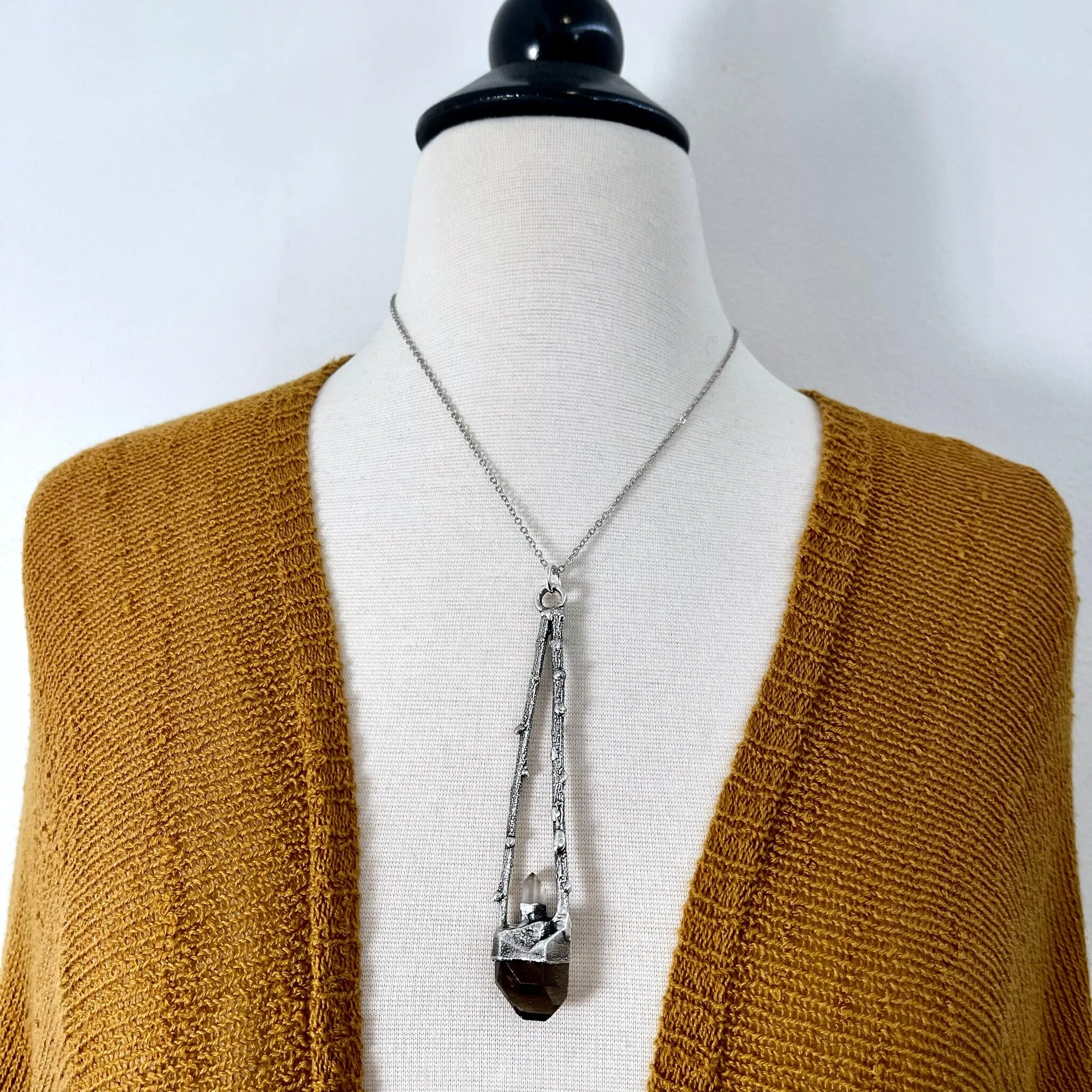 Sticks & Stones Collection- Smokey Quartz and Clear Quartz Necklace in Fine Silver /