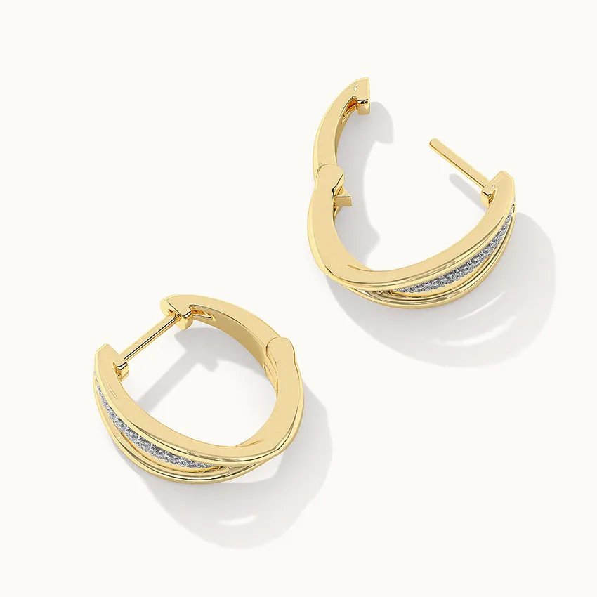 Striped Medium Diamond Hoops