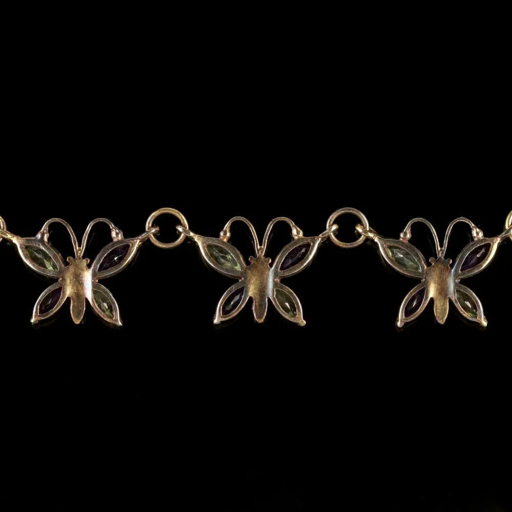 Suffragette Butterfly Necklace Gold Amethyst Peridot