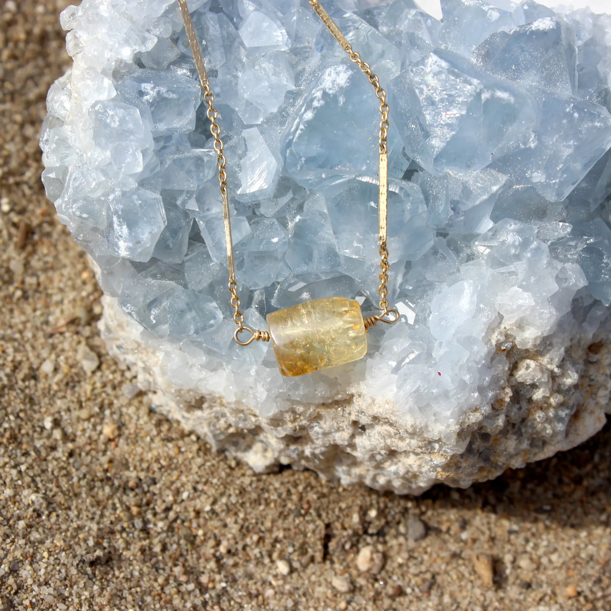 Sunny // Citrine Necklace on Drawn Cable Chain, Gold, Beach Jewelry // BH-N042