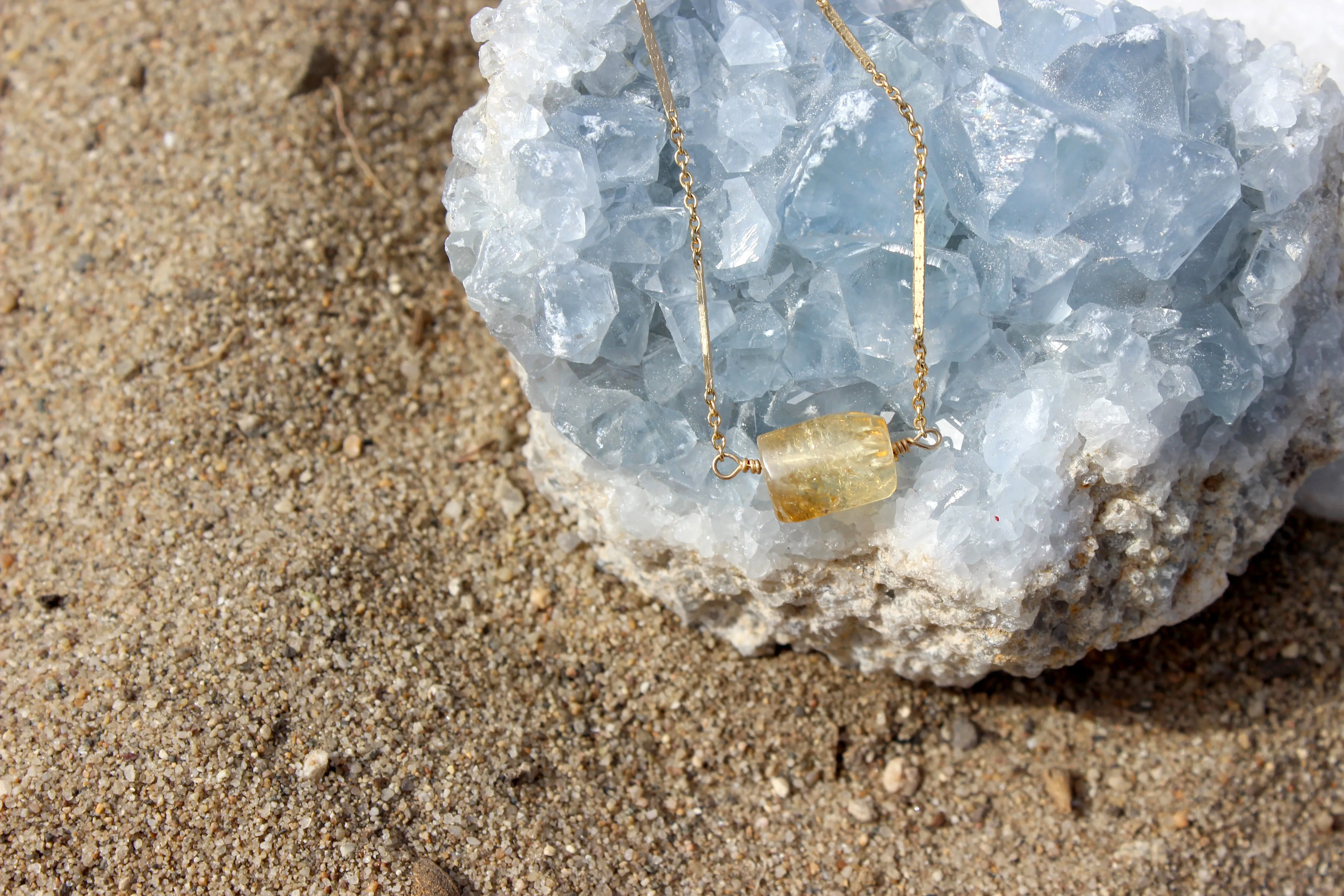 Sunny // Citrine Necklace on Drawn Cable Chain, Gold, Beach Jewelry // BH-N042