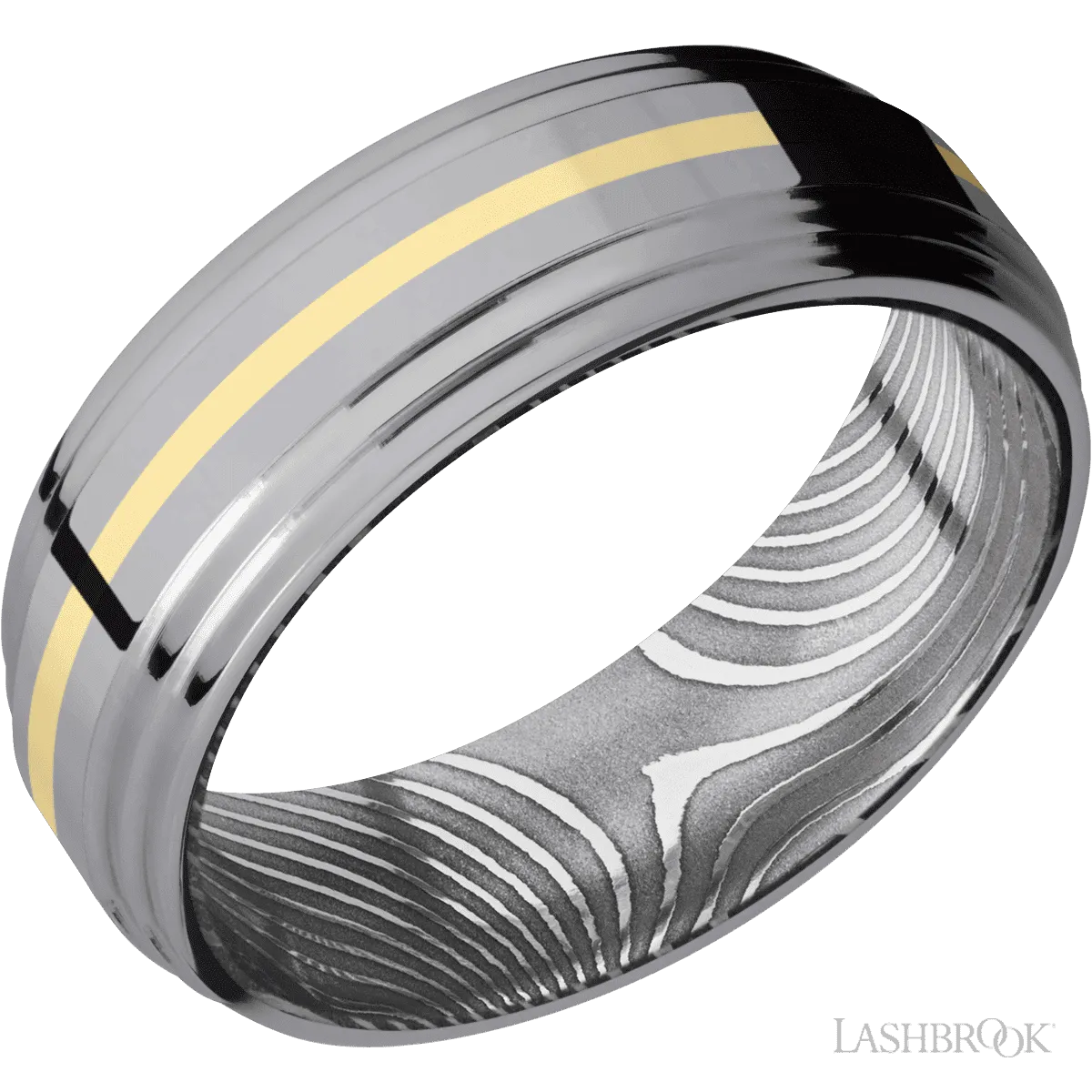 Tantalum with Polish , Polish Finish and 14K Yellow Gold Inlay and Flattwist - 7MM