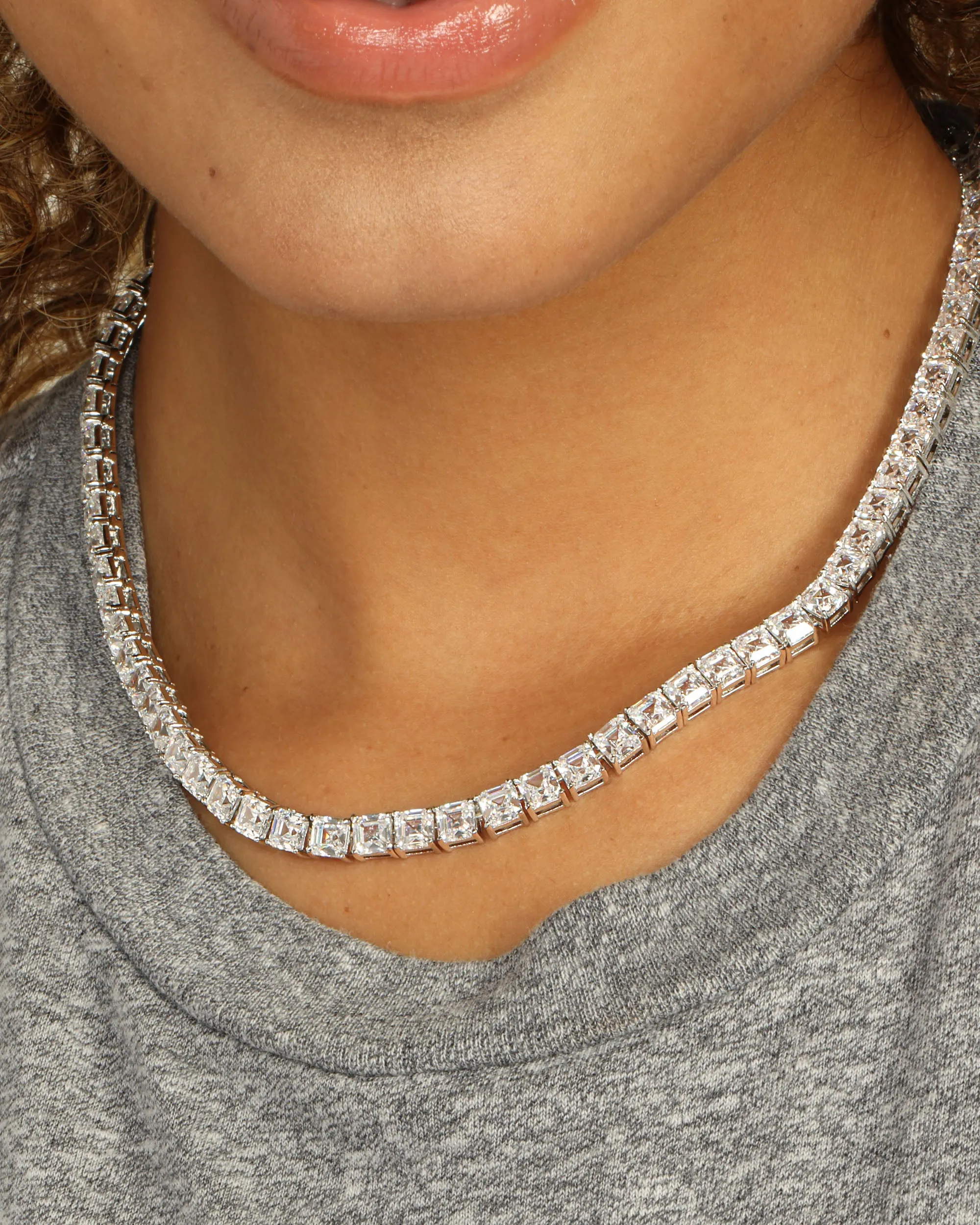 The Queen's Tennis Necklace 16" - Silver|White Diamondettes