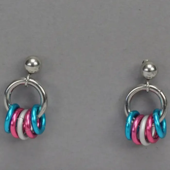 Tiny Hoop Flag Earrings - Trans Pride