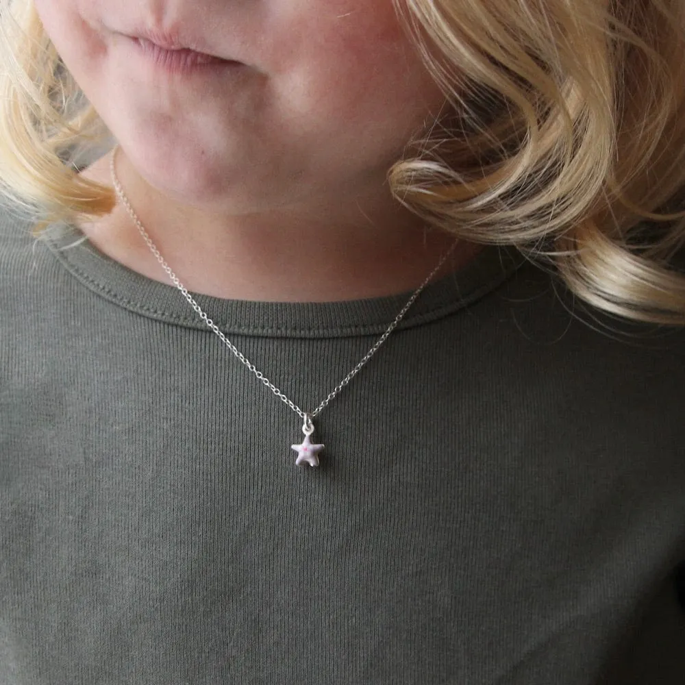 Tiny Purple Star Necklace with Flower