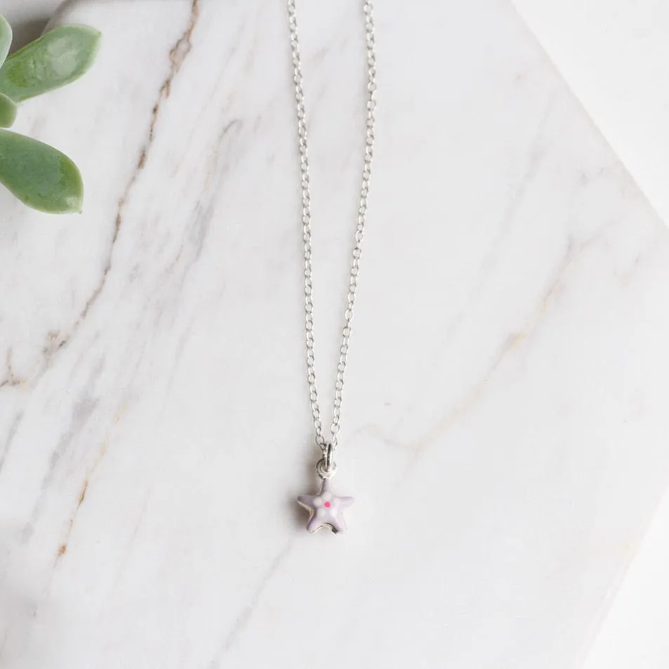 Tiny Purple Star Necklace with Flower