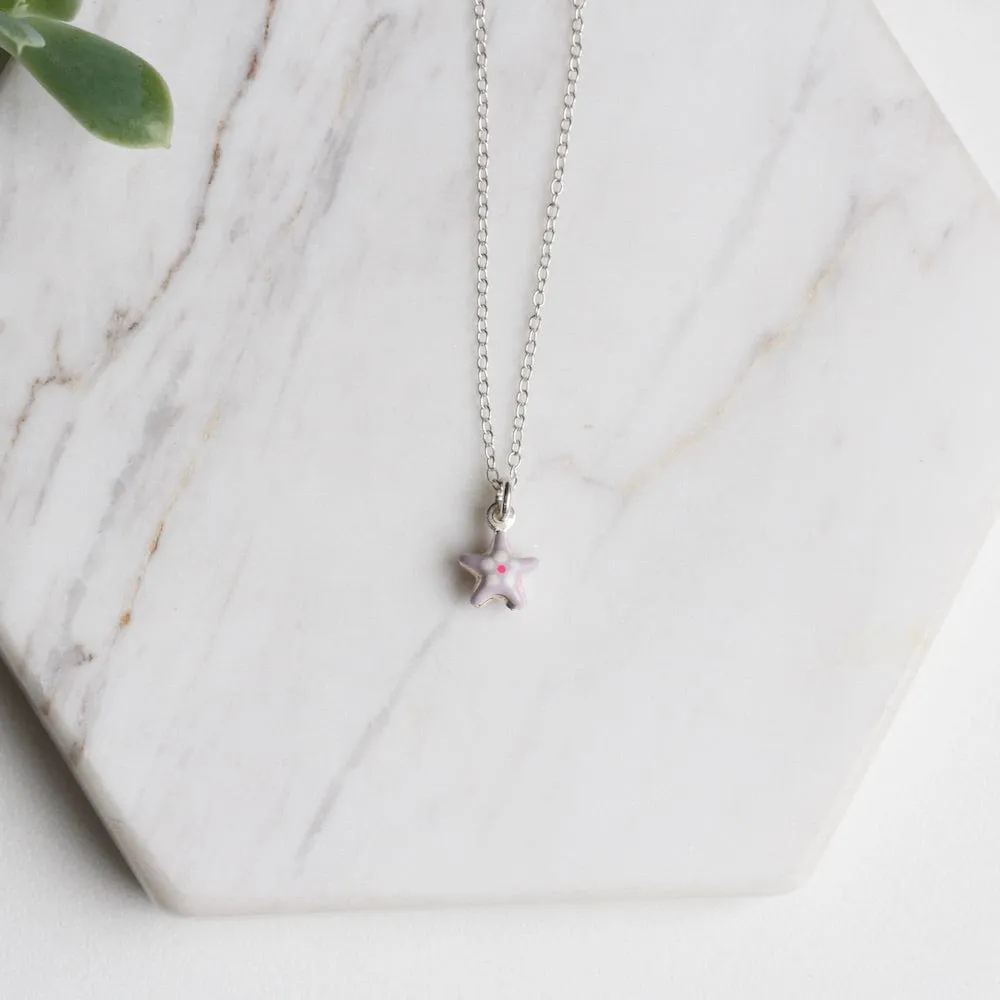 Tiny Purple Star Necklace with Flower