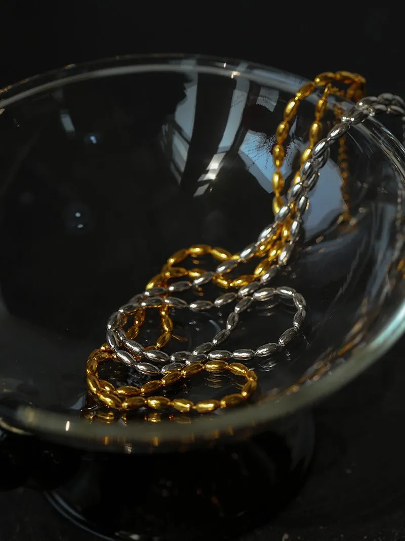 Tiny Silver Beans and Olive Beads Layered Necklace