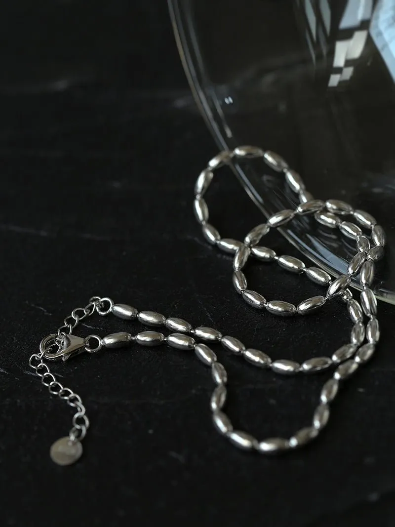 Tiny Silver Beans and Olive Beads Layered Necklace