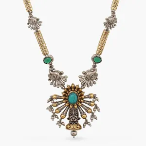 Turquoise Statement Silver Long Necklace