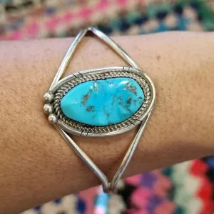 Turquoise Stone Sterling Silver Navajo Boho Cuff