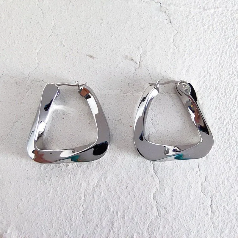 Twisted Triangular Hoop Earring in Two Sizes