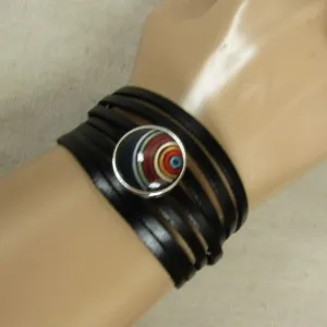 Unisex Black Leather Cuff Bracelet Boho Style