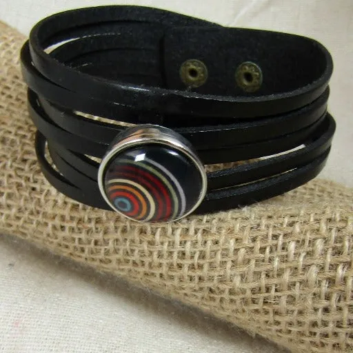 Unisex Black Leather Cuff Bracelet Boho Style