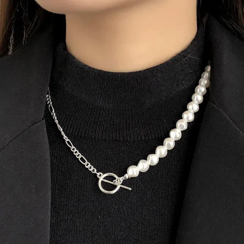 Vintage Style Simple 6mm Pearl Chain Choker Necklace For Women Wedding