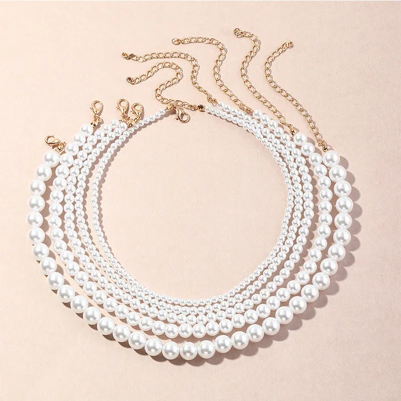 Vintage Style Simple 6mm Pearl Chain Choker Necklace For Women Wedding