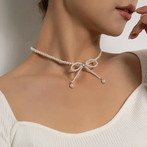 Vintage Style Simple 6mm Pearl Chain Choker Necklace For Women Wedding