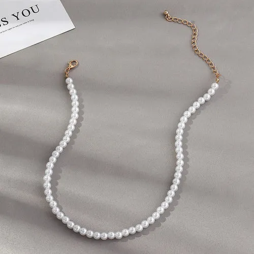 Vintage Style Simple 6mm Pearl Chain Choker Necklace For Women Wedding