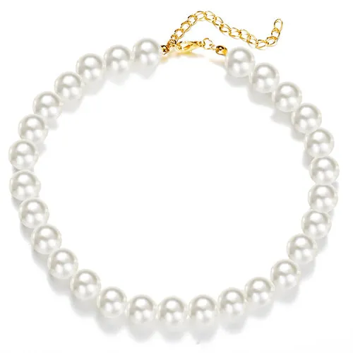 Vintage Style Simple 6mm Pearl Chain Choker Necklace For Women Wedding