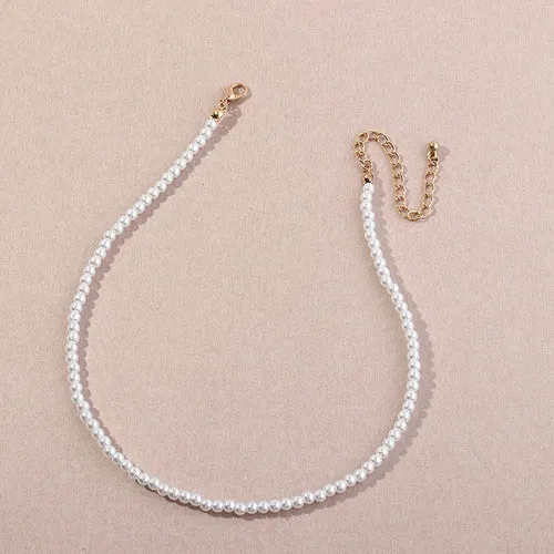 Vintage Style Simple 6mm Pearl Chain Choker Necklace For Women Wedding