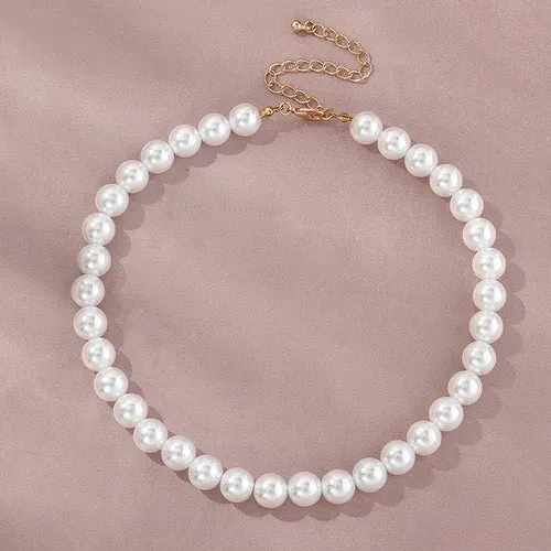 Vintage Style Simple 6mm Pearl Chain Choker Necklace For Women Wedding