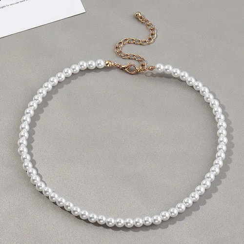 Vintage Style Simple 6mm Pearl Chain Choker Necklace For Women Wedding