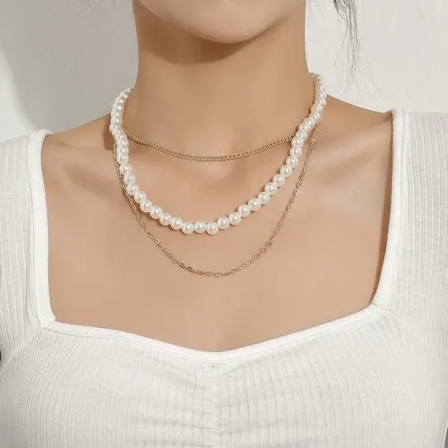 Vintage Style Simple 6mm Pearl Chain Choker Necklace For Women Wedding