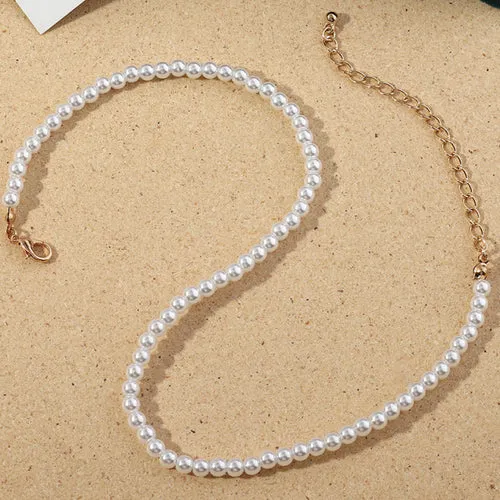 Vintage Style Simple 6mm Pearl Chain Choker Necklace For Women Wedding