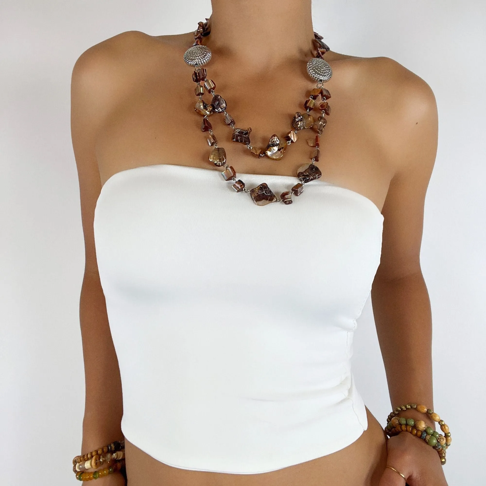 Vintage Y2K Brown Stone Layered Necklace