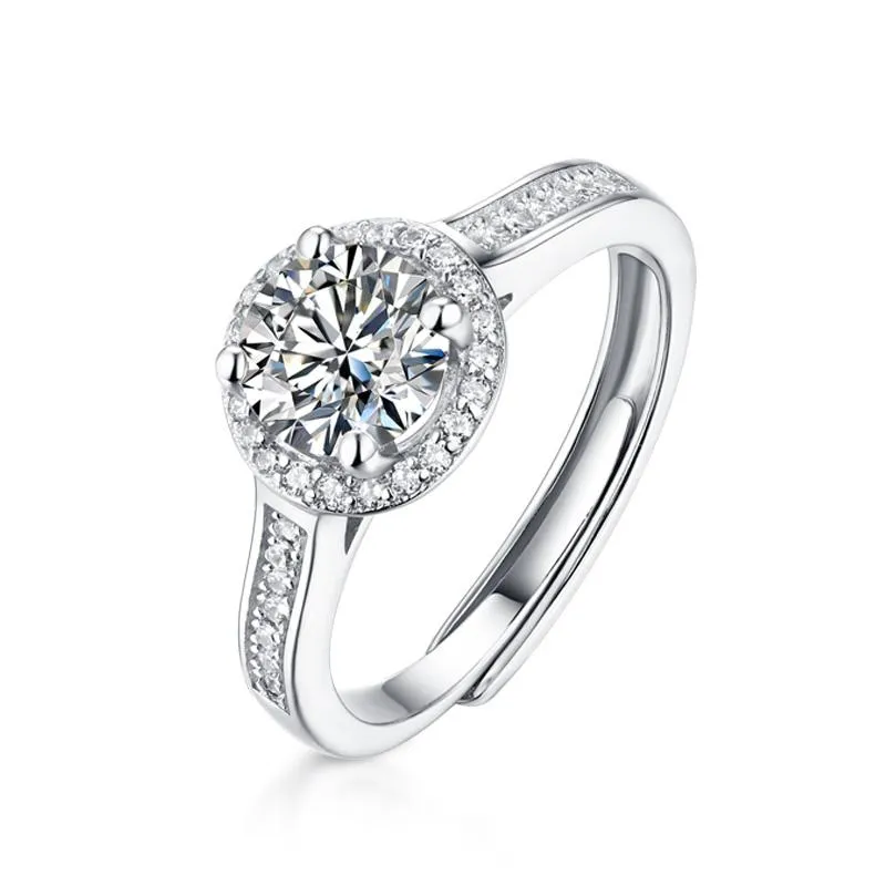 Wholesale Women's Round Moissanite Halo Ring in 925 Sterling Silver